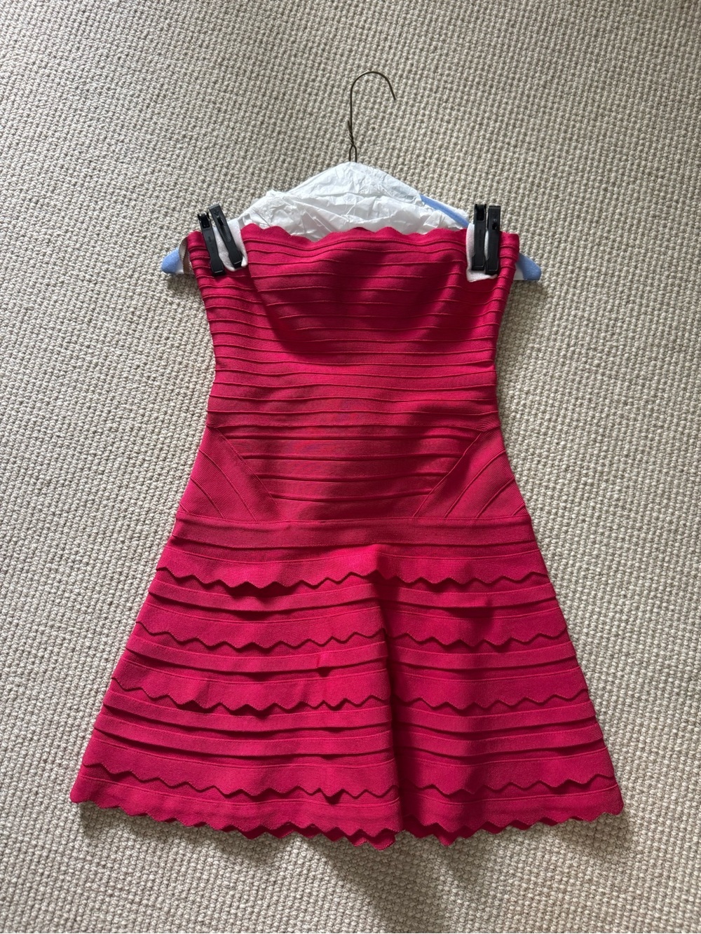 Herve Leger Girls' Raspberry Red Scalloped Fit-and-Flare Dress
